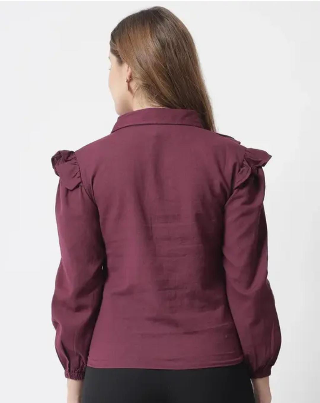 Maroon Crop Top & High-Rise Pleated Trousers