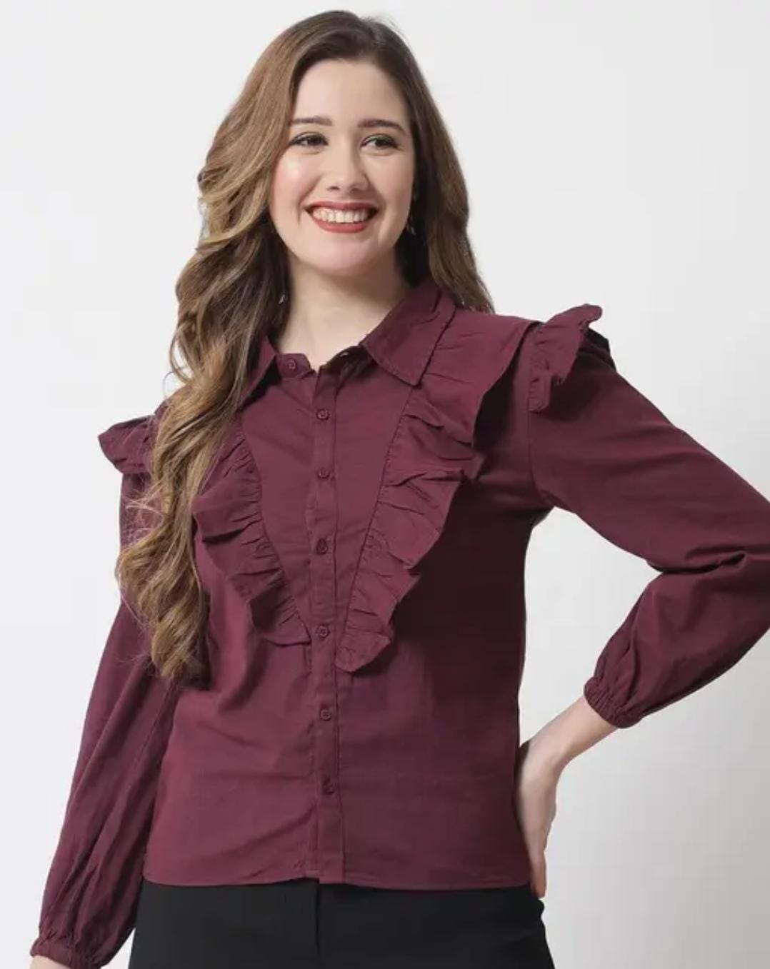 Maroon Crop Top & High-Rise Pleated Trousers