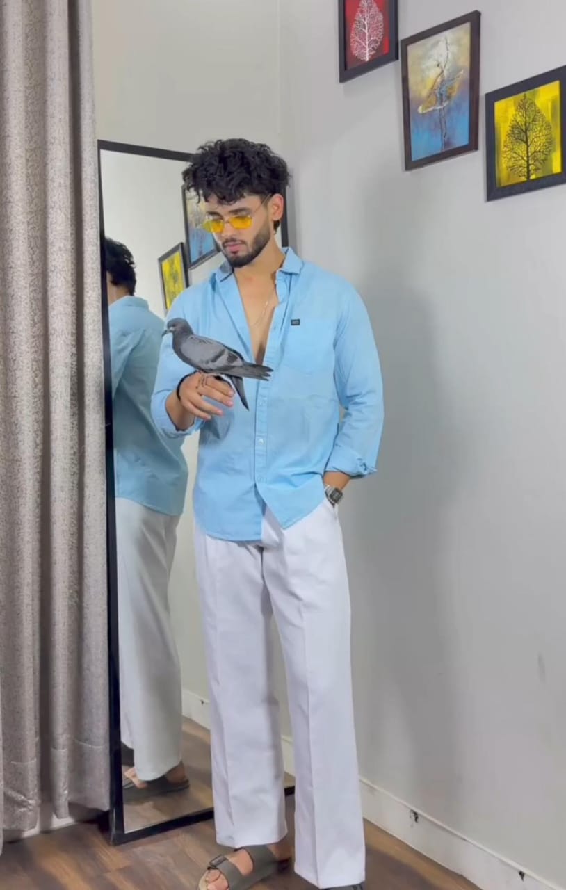 Aqua Blue Shirt & White Pent Jean's For Men