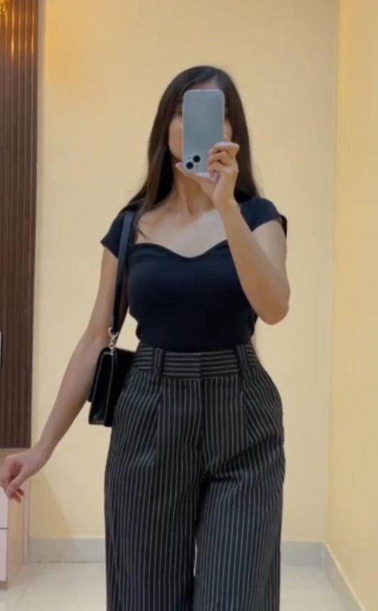 V-Neck Wrap Crop Top &  High-Rise Pleated Trousers