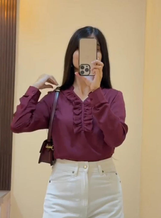 Maroon Crop Top &  High-Rise Pleated Trousers