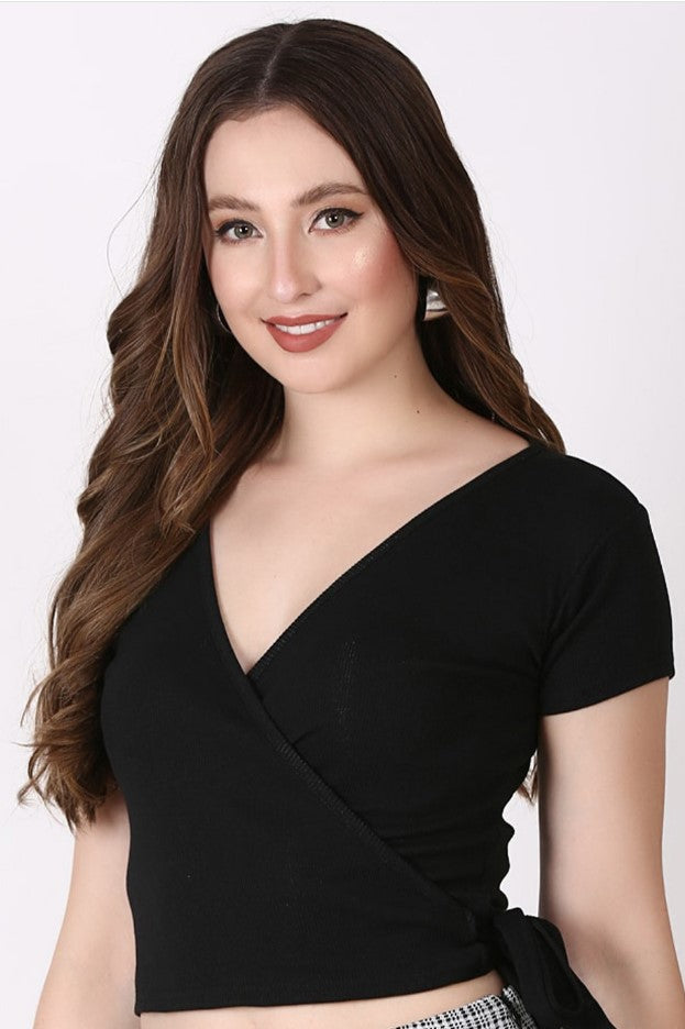 V-Neck Wrap Crop Top &  High-Rise Pleated Trousers